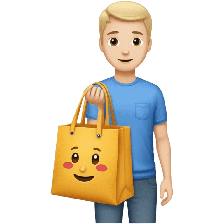 White guy receiving a tote bag emoji