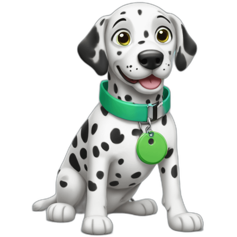 happy Dalmatian with a blue collar and a green tag emoji