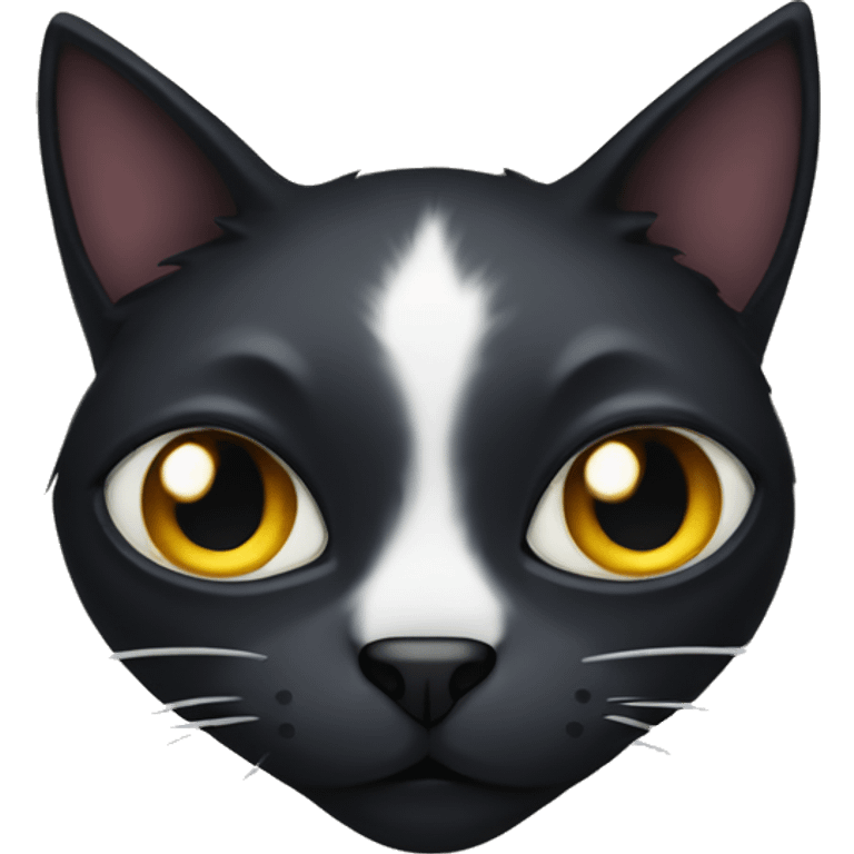 black cat with a large scar across one eye, white specks emoji