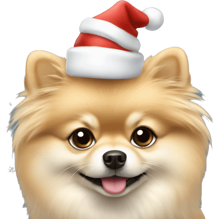 Cream Pomeranian with Christmas hat emoji