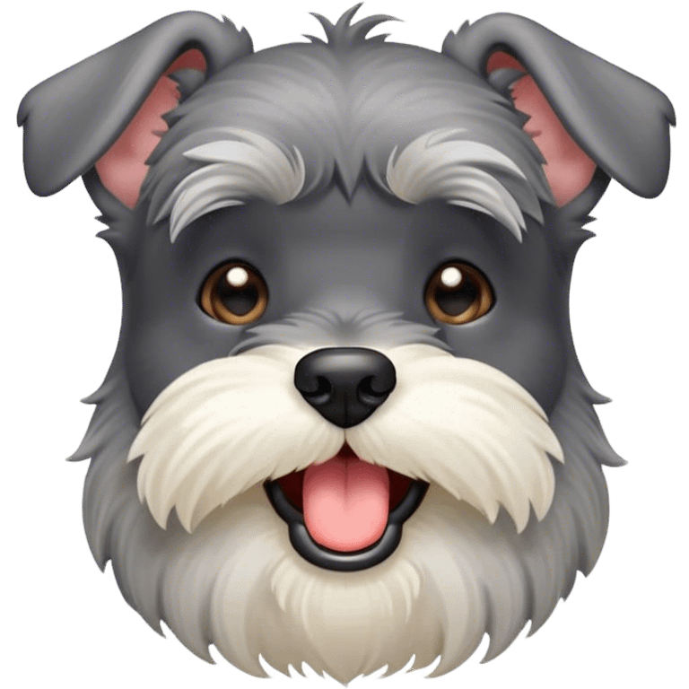 Cinematic Cute Yawning Miniature Schnauzer Portrait Emoji, Head cocked with a wide, adorable yawn and droopy, charming eyes, featuring a neatly trimmed, lovable salt-and-pepper fur, simplified yet irresistibly cute, highly detailed, glowing with a warm, relaxed radiance, high shine, exuding a sleepy yet spirited charm, styled with a soft, cozy glowing outline, capturing the essence of a Miniature Schnauzer mid-yawn, radiating pure, drowsy cuteness! emoji