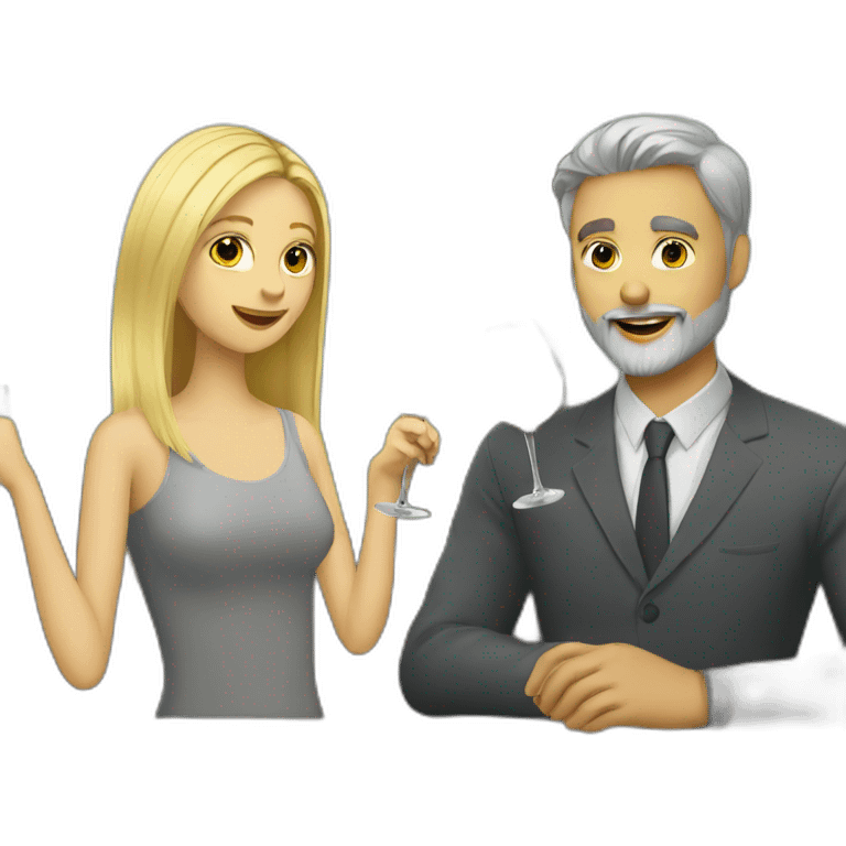 blonde girl and grey man with beard drinking wine emoji