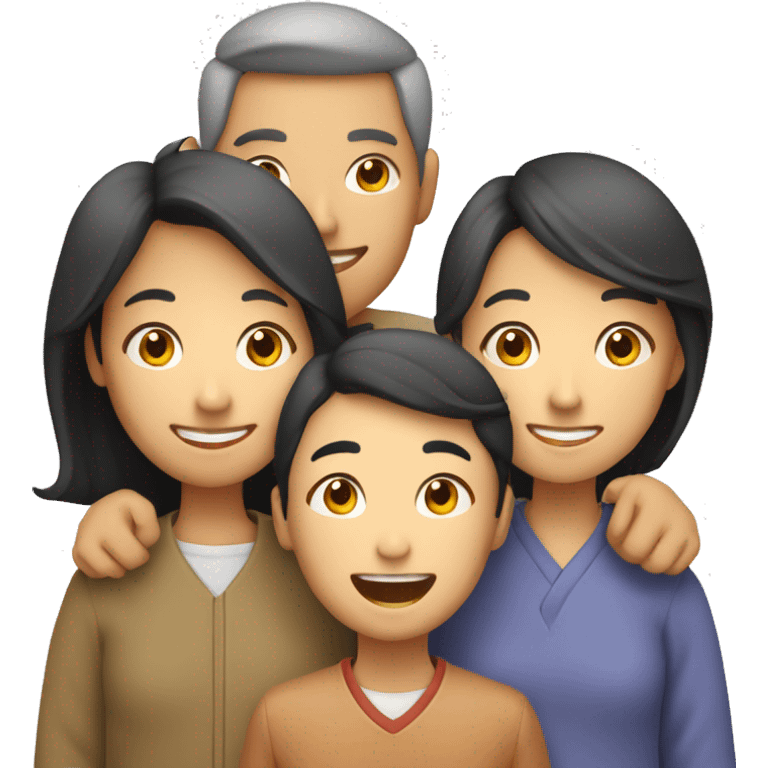 Happy Asian family father,mother,two daughters,a son emoji