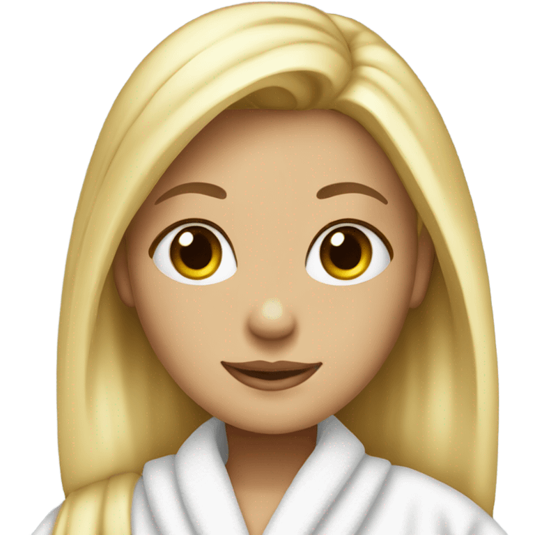 pretty blonde girl in bath robe with hair towel emoji