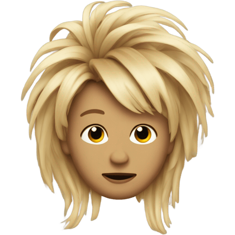 Rooster face wearing a wig of long blonde human hair emoji