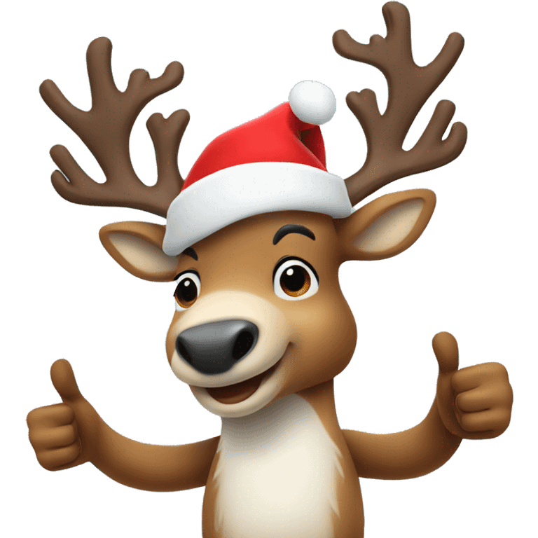 Reindeer with Santa hat doing thumbs up emoji