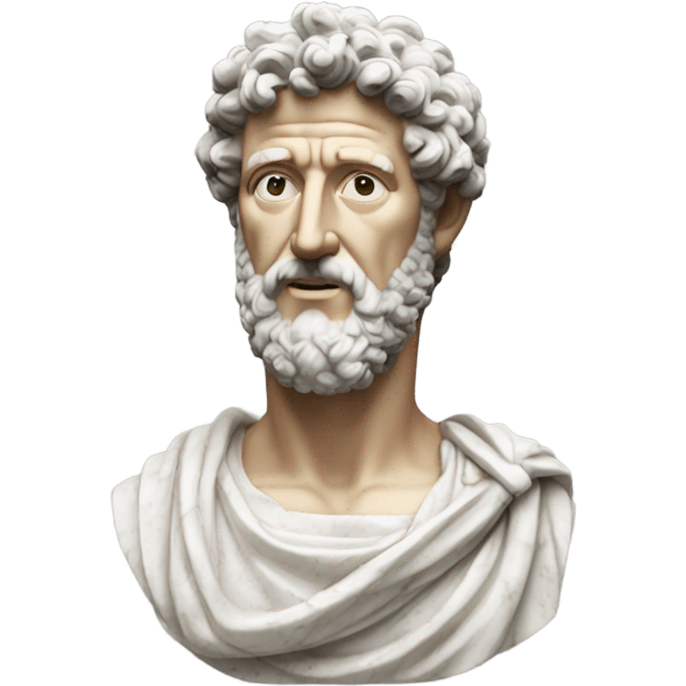 marble sculpted marcus aurelius bust looking into the camera with a slight smile emoji