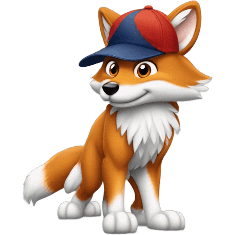 Jeune Furry renard / mignon / allongé sur le dos les qu’âtres pattes en l’aire / musclé / casquette yankees  emoji