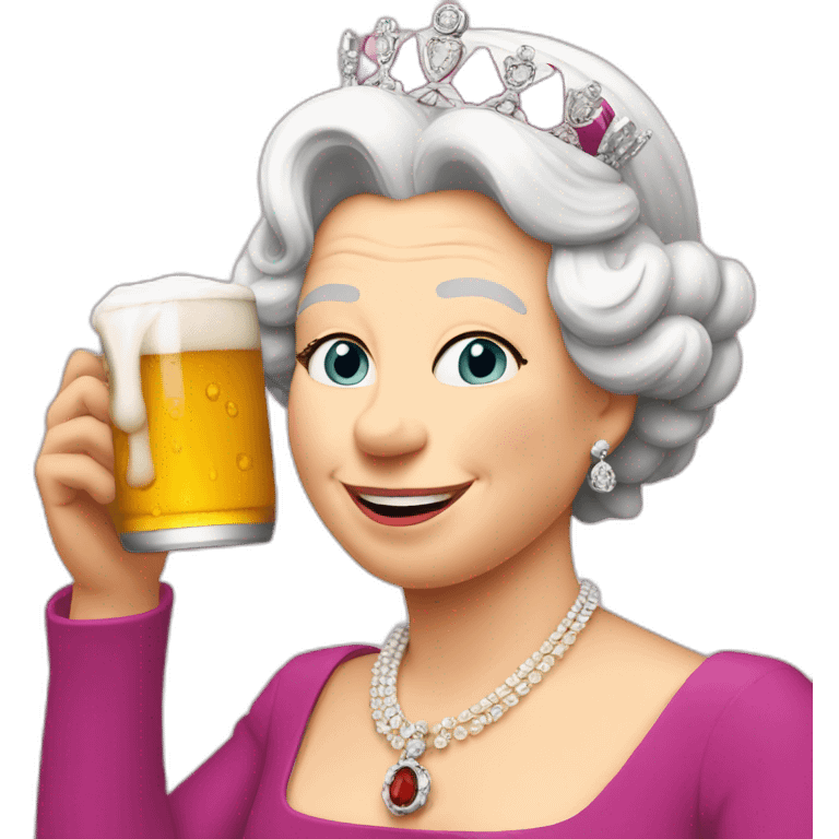 Queen Elizabeth drinking a beer emoji