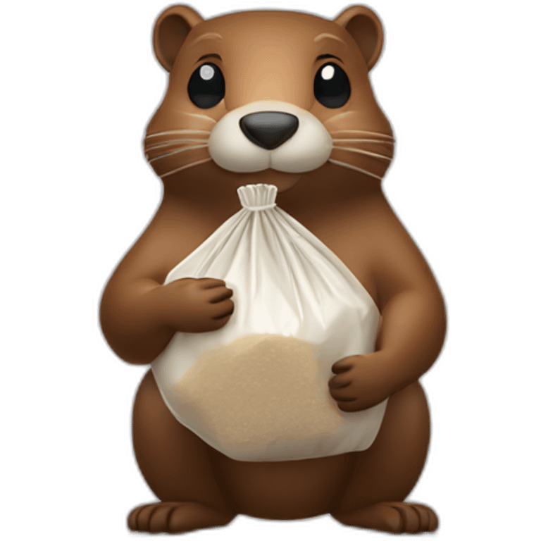 A beaver with a plastic bag filled with flour in his hands emoji