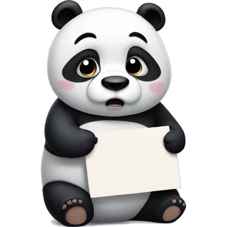 A chubby panda holding a SAD sign emoji