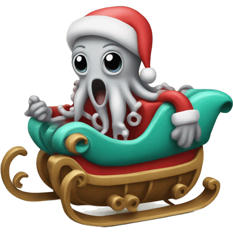 Octopus sleighride with Santa hat emoji