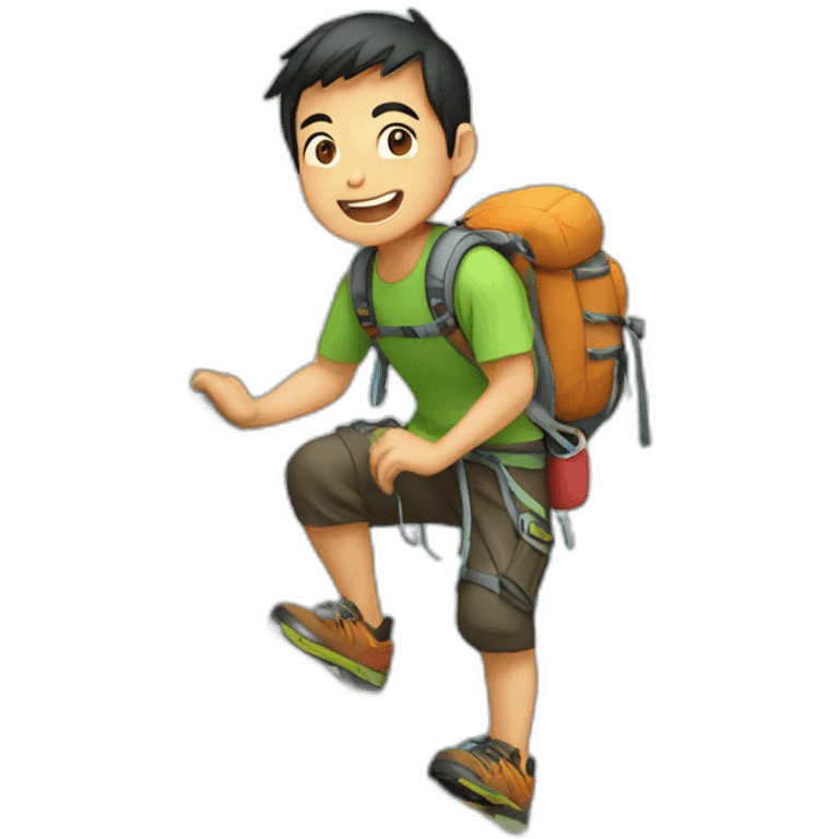 asian guy climbing mountain emoji