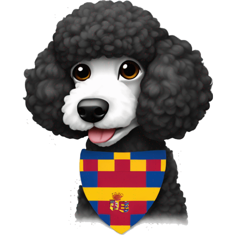 black and white poodle with a Barcelona flag emoji