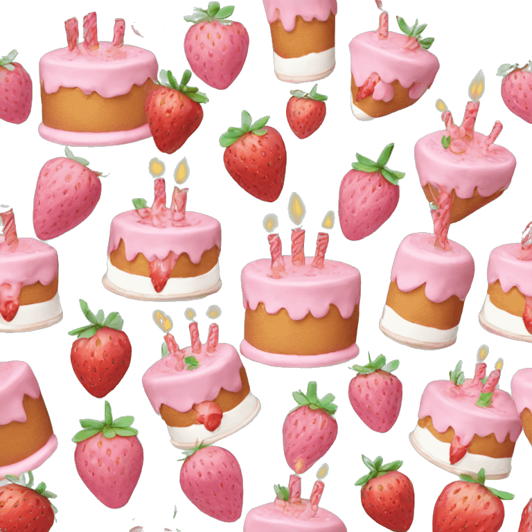 Pink strawberries and cream birthday cake  emoji