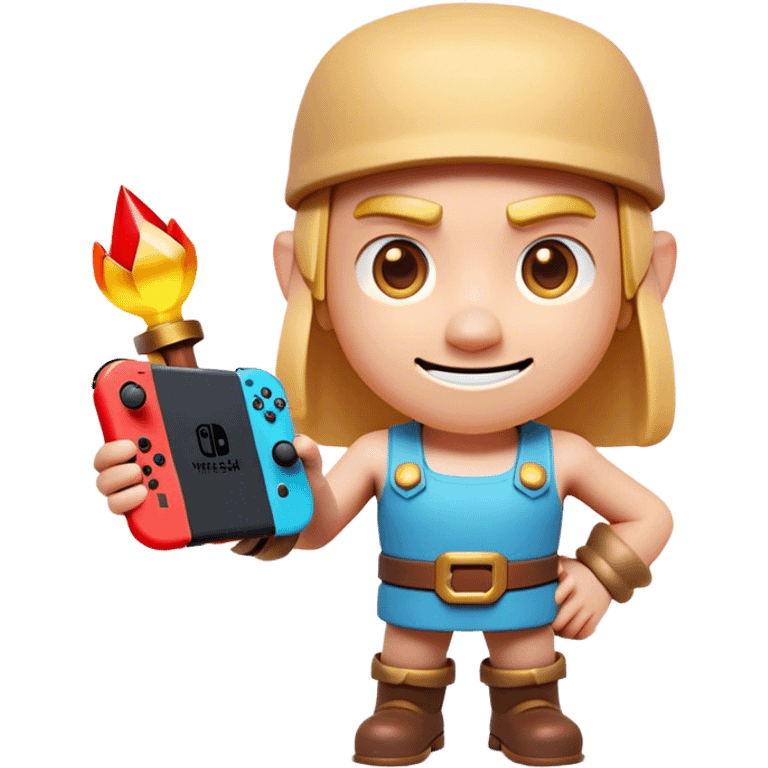 Clash of Clans aesthetic: Cinematic Playful Nintendo Switch Portrait Emoji, rendered in a 3D vector-style similar to standard emojis with minimal shading and bold, simplified shapes. A compact, distinct form with signature details, softly glowing with a nostalgic gaming charm. Simplified yet unmistakably iconic, highly detailed and consistent, glowing with a soft radiance and high shine. Stylized with a touch of retro gaming magic and a soft glowing outline, capturing the essence of a beloved gaming relic with a friendly, playful manner! emoji