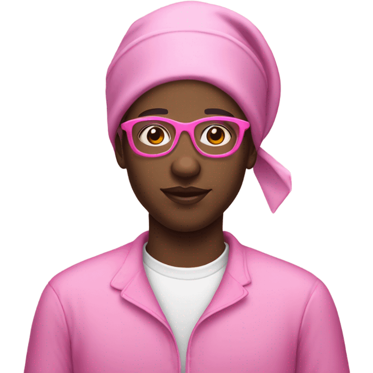 Black person in bonnet with pink glasses emoji