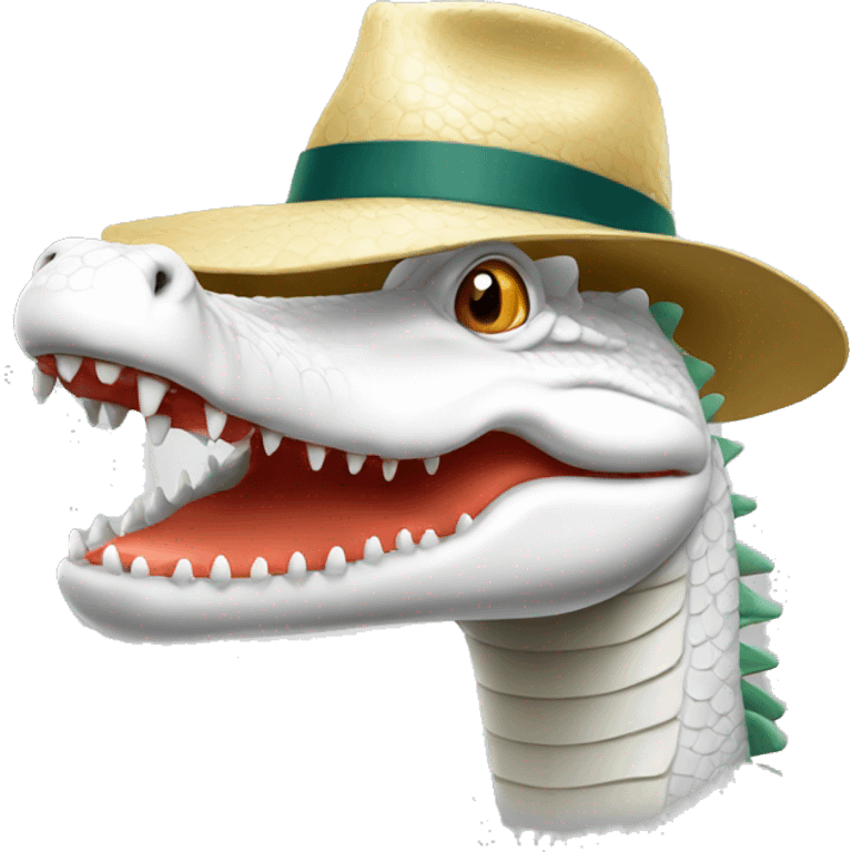 white crocodile with a hat smiling emoji