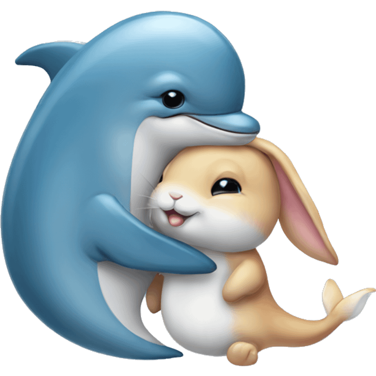 dolphin hugging a bunny rabbit emoji