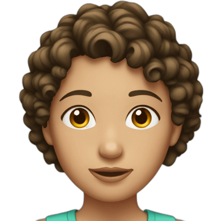 Young brunette with short hair and curly emoji