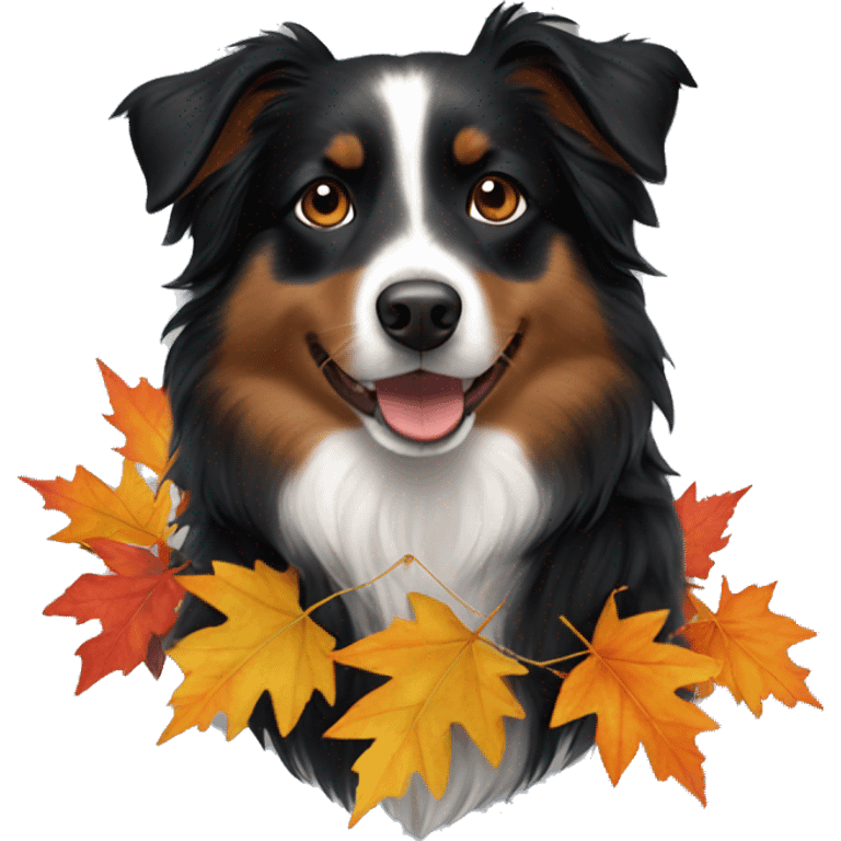 Autumn leaf garland Small black australian shepherd dog emoji