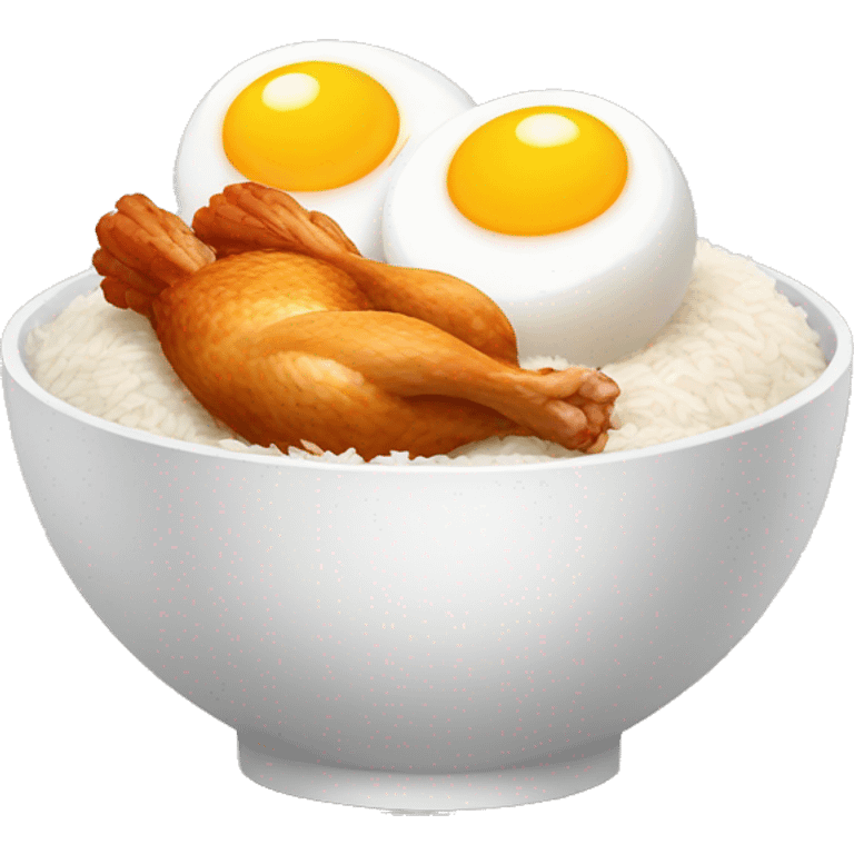 a bowl of rice with two eggs and two chicken drumstick on top emoji