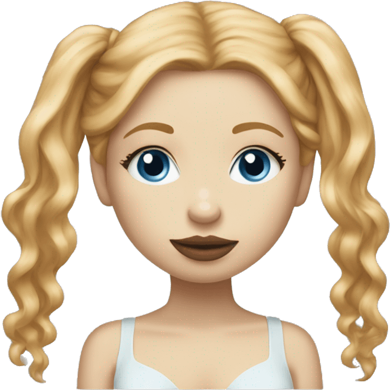 Pale girl, strawberry blonde hair and blue eyes kissing her Yorkie  emoji