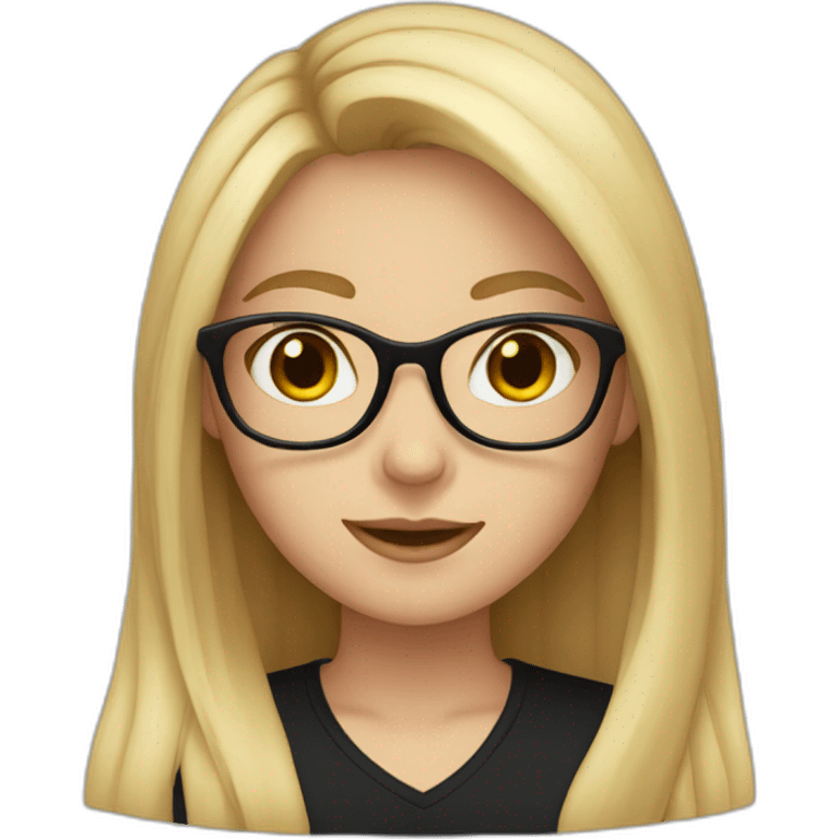 White Girl with long hair and with glasses and black shirt emoji