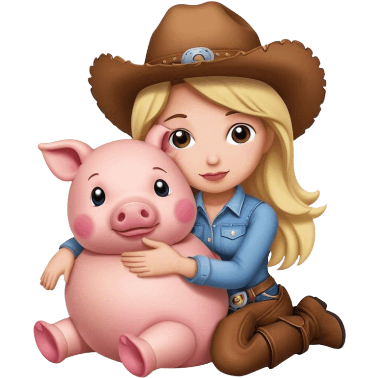 Cowgirl cuddling stuffed pig emoji