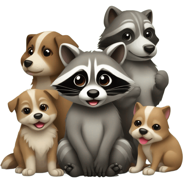 Raccoon with puppies  emoji