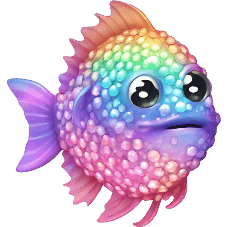 Kawaii bedazzled iridescent fish kissing eachother  emoji