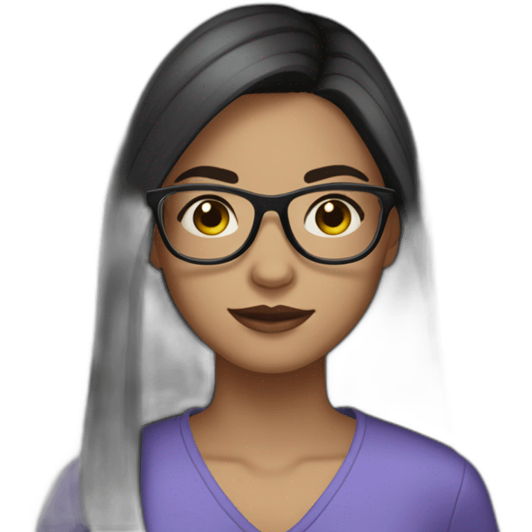 teenage girl with dark straight hair, glasses, gown eyes and light skin emoji