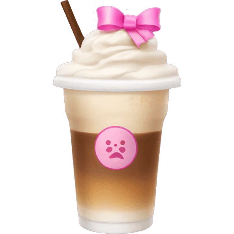 iced coffee latte with cold foam on top in a cup with a pink bow logo emoji