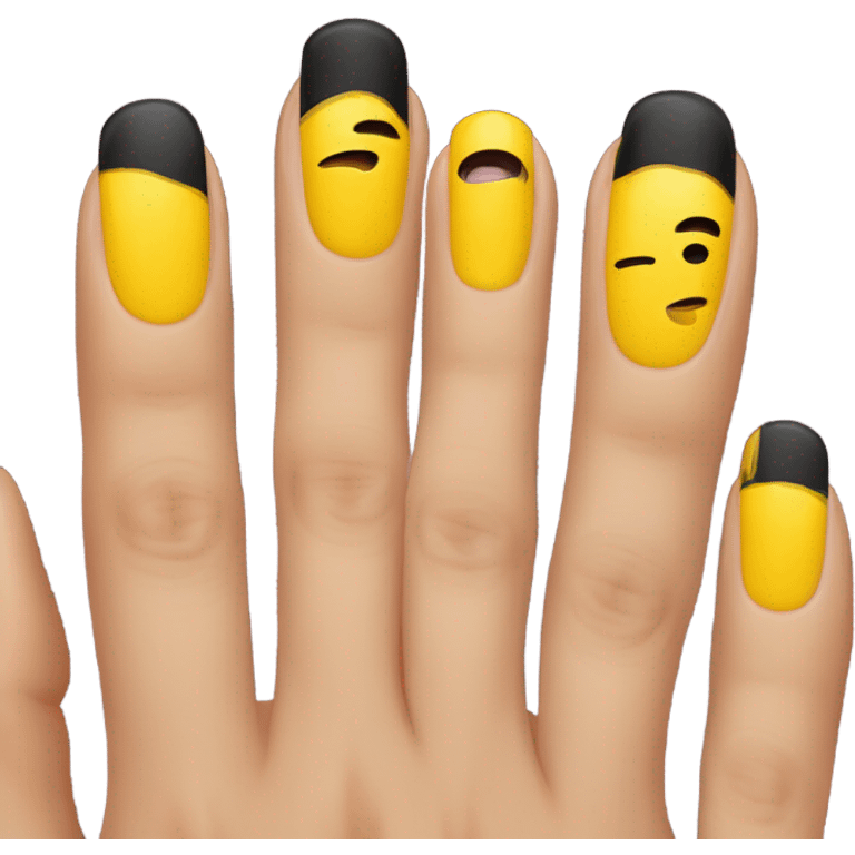 4 yellow painted nails with middle nail painted black  emoji