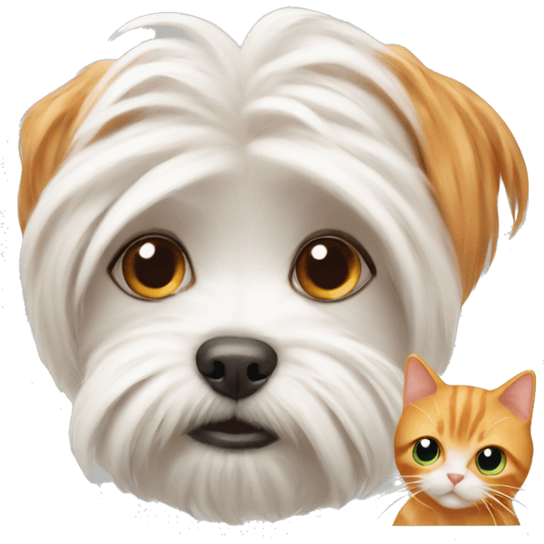 Maltese dog with a ginger cat emoji