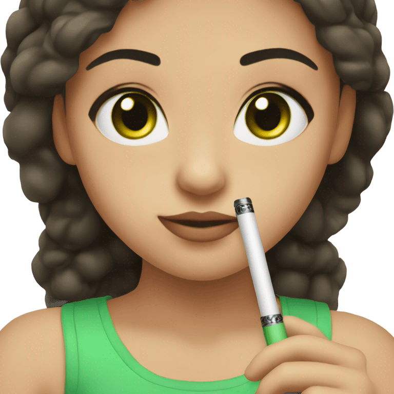 girl with dark brown hair and green eyes with electric cigarette emoji