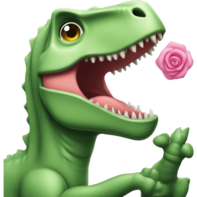 Un dinosaurios verde besando a un dinosaurio rosa emoji