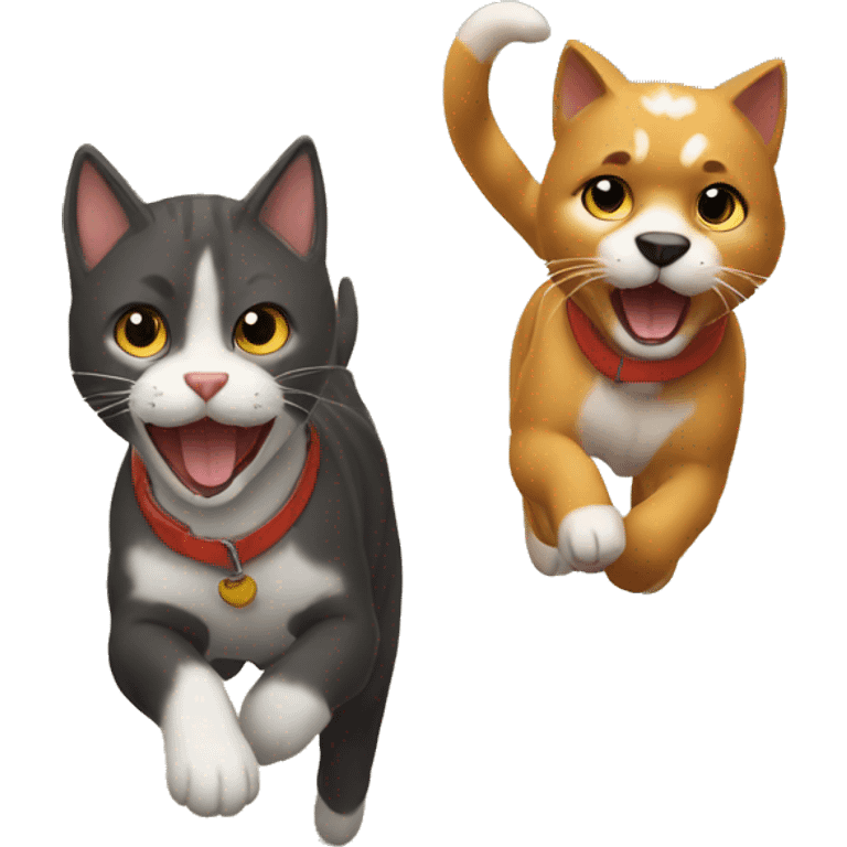 Gato corriendo con un perro atrás correteandolo emoji