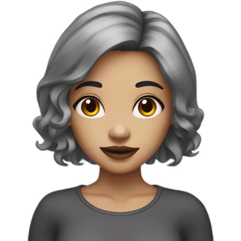 A girl with dark gray hair and a tattoo on her neck emoji