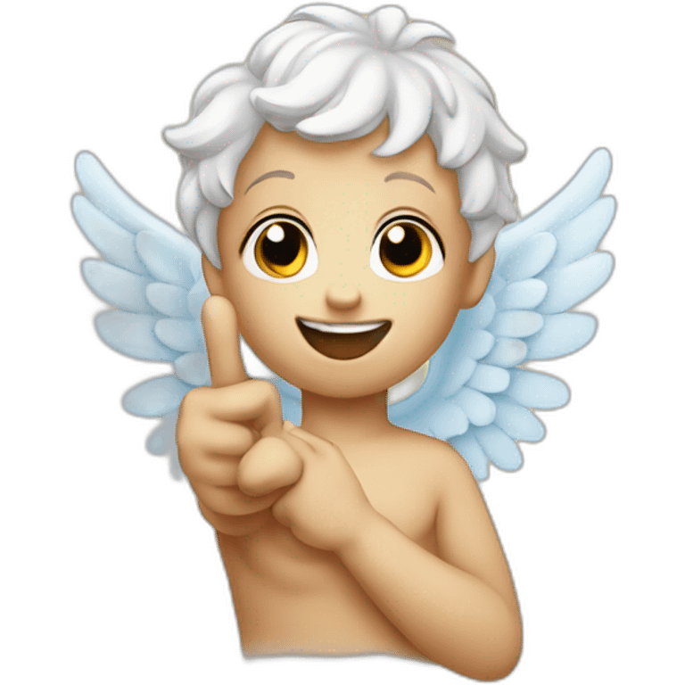 cherub making the peace sign with his left hand emoji