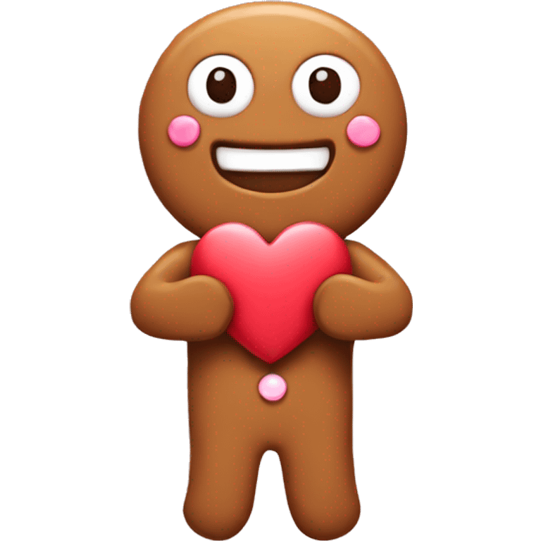 Gingerbread man holding love heart emoji