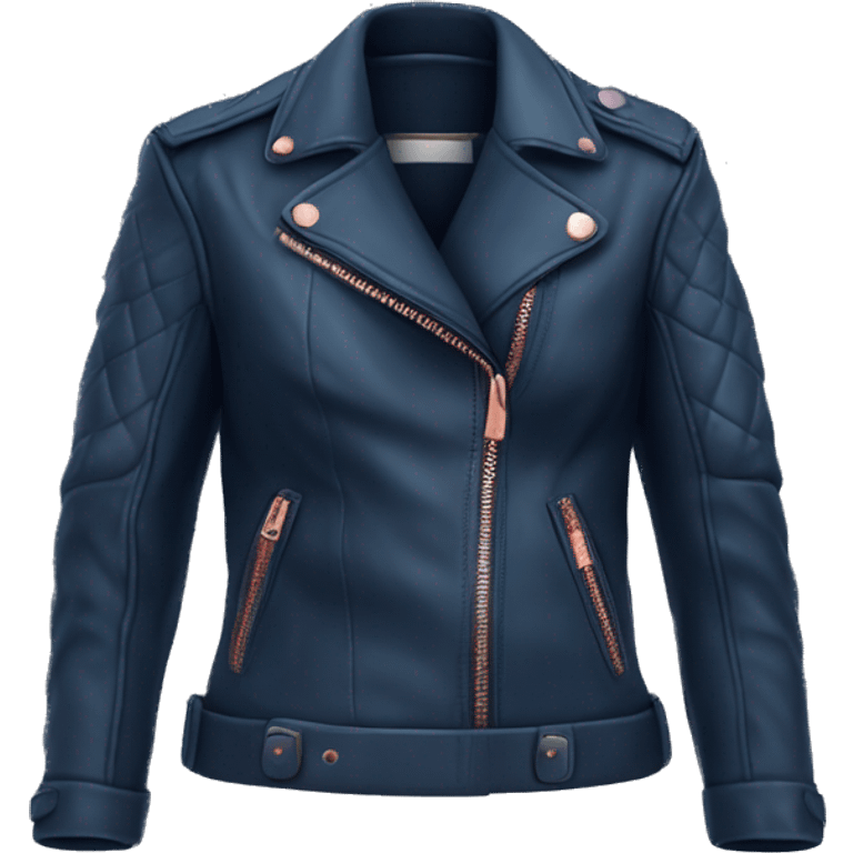 Realistic isolated dark blue leather jacket with rose gold hardware.  emoji