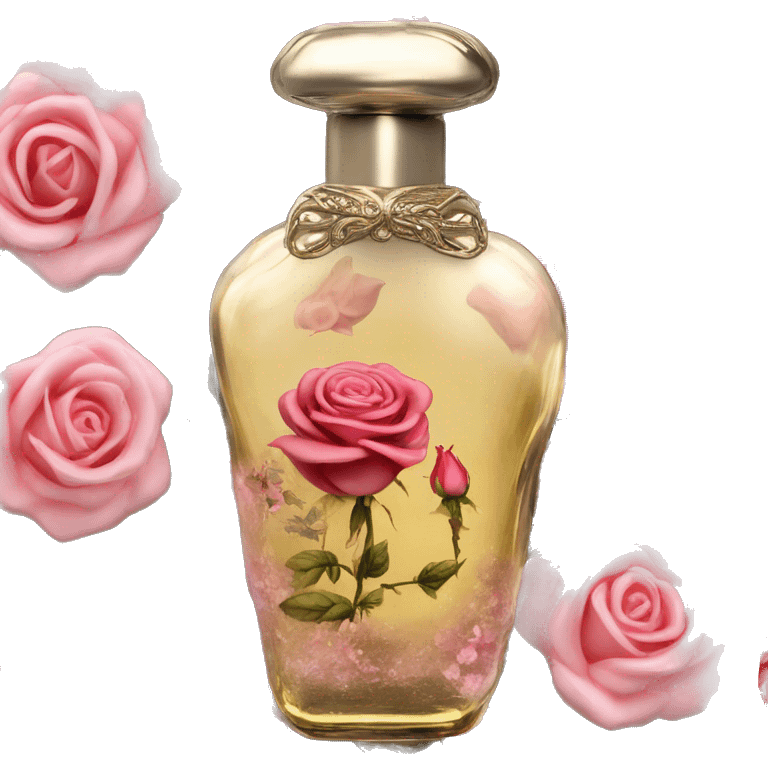 Rose magic fairy sparkling old Antique oil perfume bottle with herbal and rose flowers black emoji