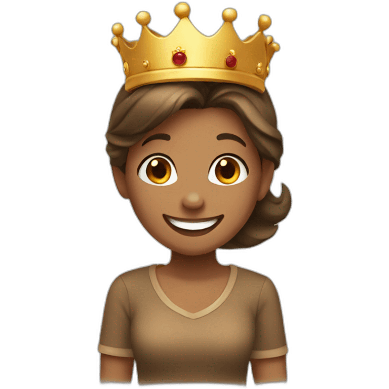 happy girl in brown shirt with crown emoji