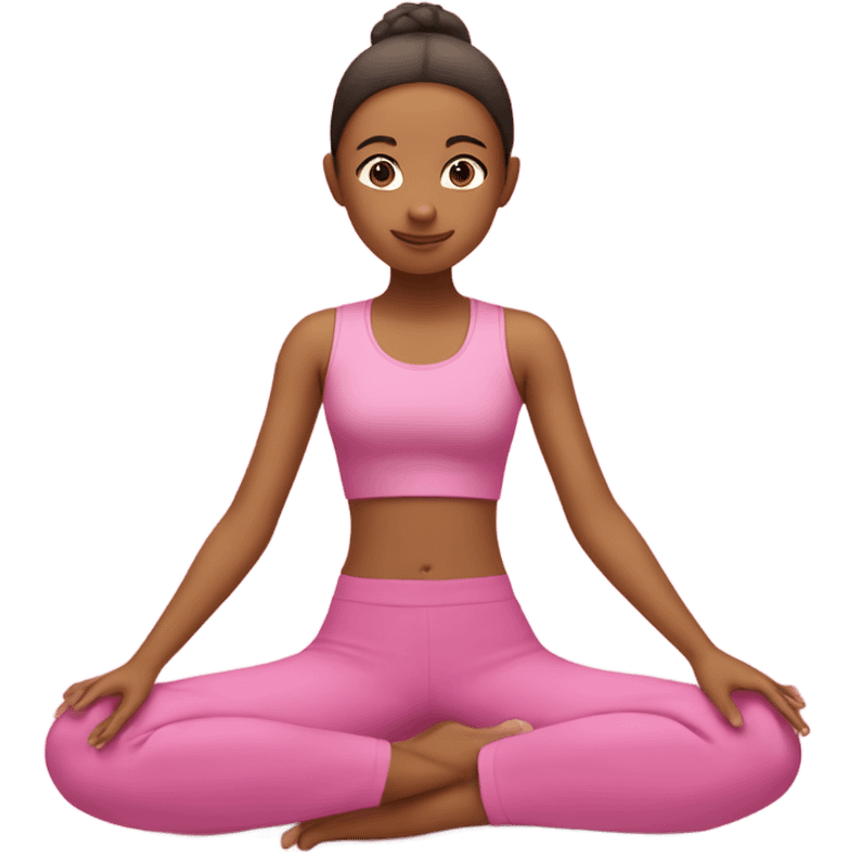 A 13 year old girl doing yoga with a pink top and pink pants and next to her she has a candle emoji