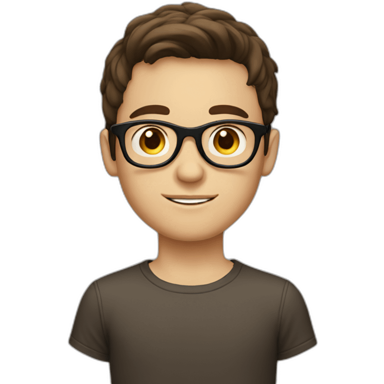 white boy with dark brown hair with circle brown glasses emoji