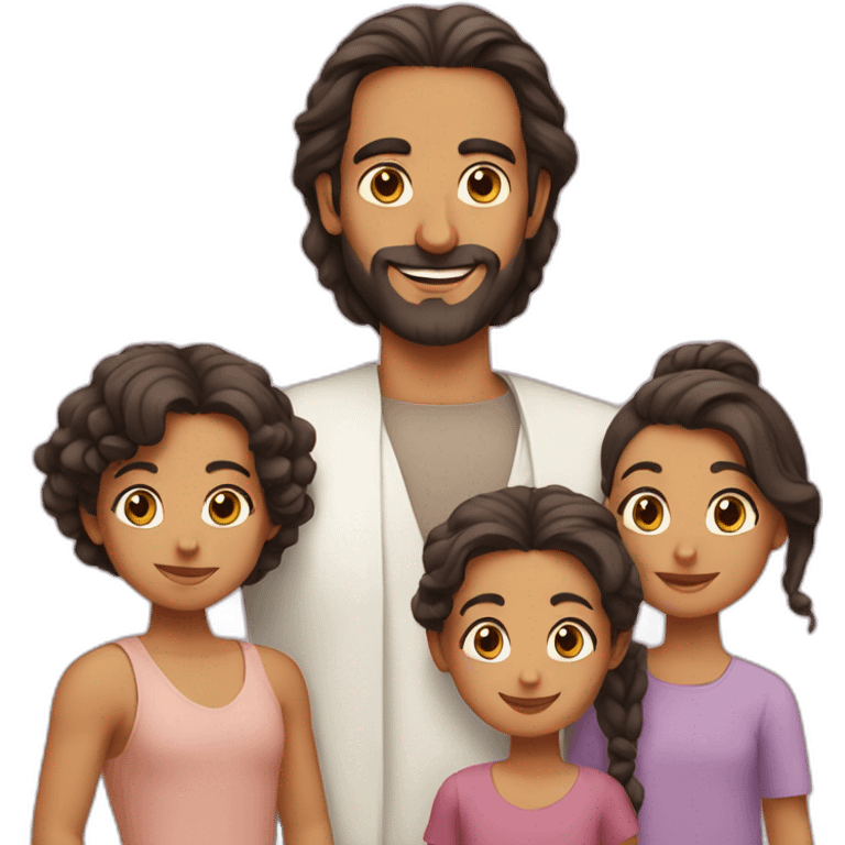 middle eastern man with a man bun holding two girls daughters emoji