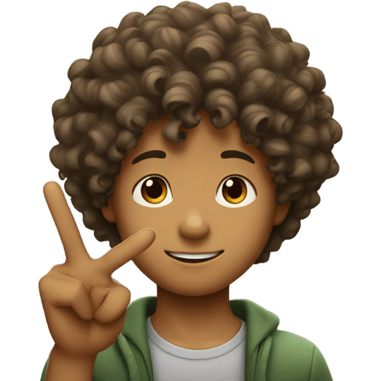 Curly hair boy giving peace sign emoji