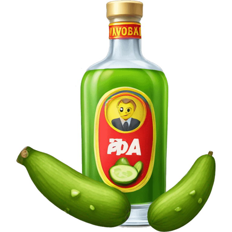 a shot of vodka with a pickle in Russian style emoji