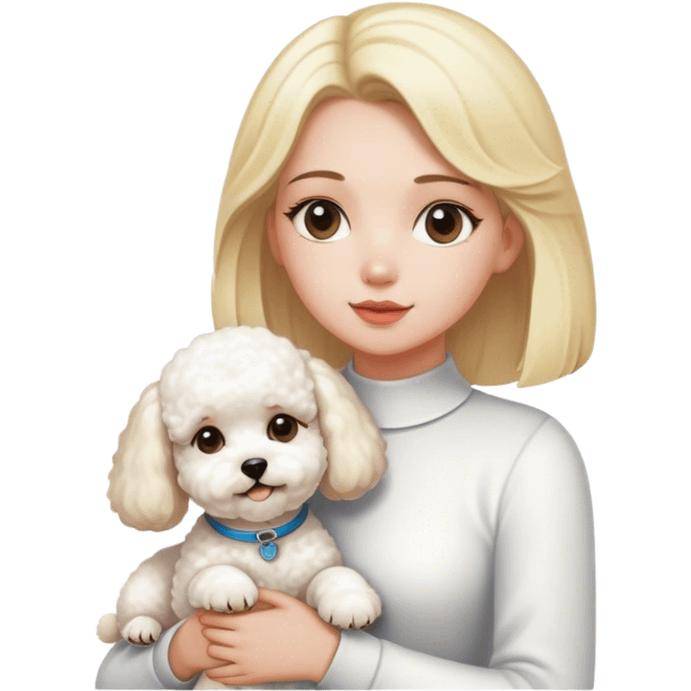 Blonde girl with bichon emoji